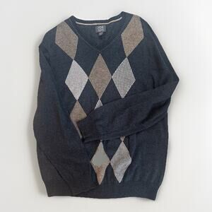 JOE Joseph Abboud 100% Cotton Men’s Argyle Grey Sweater Size L